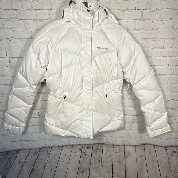 Columbia Jacket Womens Medium White Omni Shield  Hood Full zip Puffer READ - Picture 1 of 14